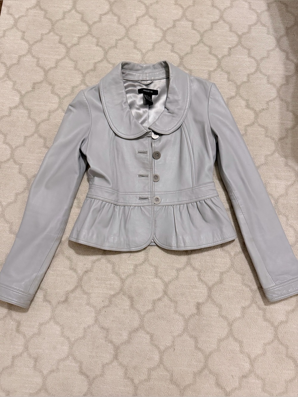 Arden B Light Gray Leather Peplum Button Jacket